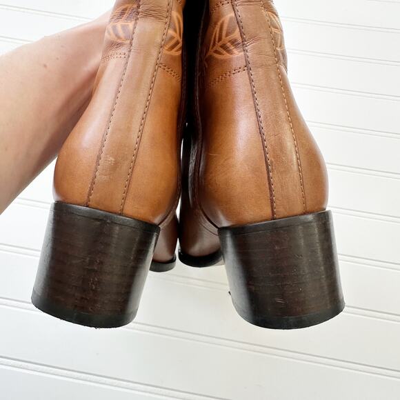 Valentino Santeria Brown Leather Riding Boots Embossed Western Knee High 36 - Picture 8 of 12